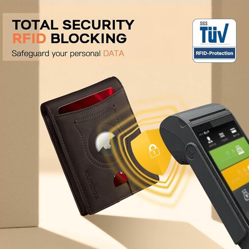 RUNBOX Airtag Wallet for Men 15 Cards Wallets Slim Rfid Leather 2 ID Window With Gift Box in Kuwait