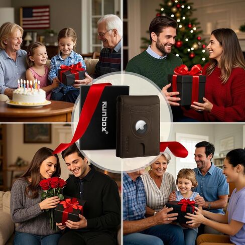 RUNBOX Airtag Wallet for Men 15 Cards Wallets Slim Rfid Leather 2 ID Window With Gift Box in Kuwait