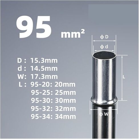 50 PCS سلك غير معزول طرفية عارية الطابق البارد موصل دبوس الضغط البارد من 16 مم 2 إلى 95mm2 كابل الطريف AWG6-3/0 (50.0mm2 ، الطول 16 مم) in Saudi Arabia