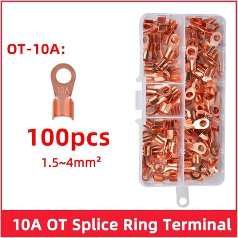 100pcs/box Wire Terminal OT-3A/5A/10A Non-Insulated Ring Cable Connector Diameter Red Copper Round Connector Bare Cell Open Lug(OT-5A 100PCS) in Saudi Arabia