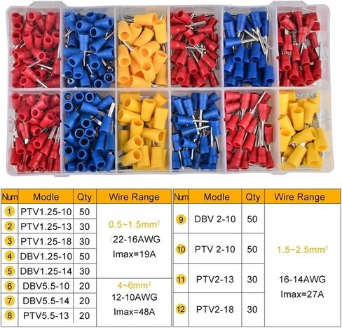 410 PCS Assorted Crimp Pre-Insulated Terminal Spades DBV+PTV 0.5-6MM² 10-22AWG Cold Pressed Pin Cable Connectors in Saudi Arabia