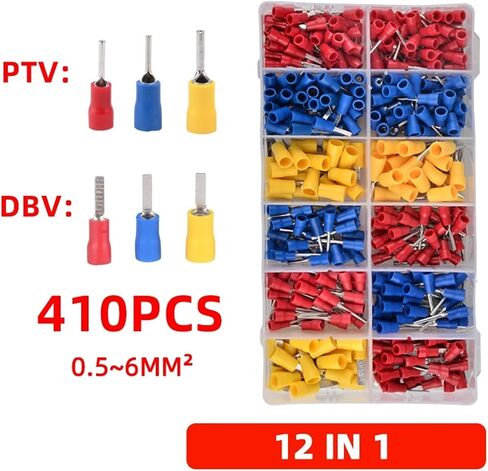 410 PCS Assorted Crimp Pre-Insulated Terminal Spades DBV+PTV 0.5-6MM² 10-22AWG Cold Pressed Pin Cable Connectors in Saudi Arabia