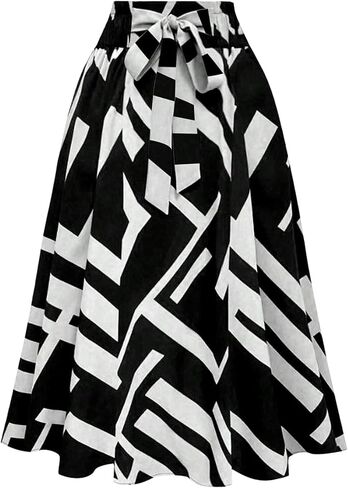 Gorglitter Women's Bow Midi Skirt Y2K Color Block Tie Bitted High High in Kuwait