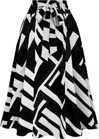 Gorglitter Women's Bow Midi Skirt Y2K Color Block Tie Bitted High High in Kuwait