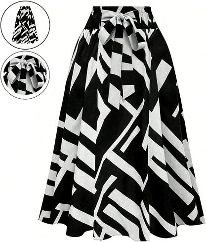 Gorglitter Women's Bow Midi Skirt Y2K Color Block Tie Bitted High High in Kuwait
