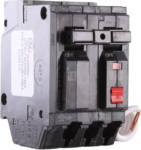 GE Q-Line TEST TEST SELF GROUND CIRCLE BRUSLER ، 120/240 VAC ، 15 A ، 10 KA ، 2 أعمدة ، رحلة غير قابلة للترتيب in Saudi Arabia