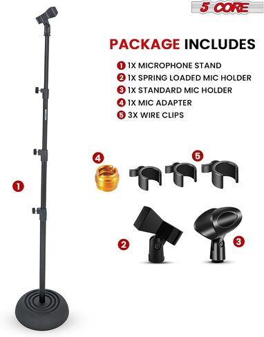 5 Core Mic Stand Floor Heavy Duty Height Adjustable 37.5-70 Inch Microphone Stands Pedestal Round Base Soporte De micrófono for Singing On Stage Studio - MS RBP5 in Saudi Arabia