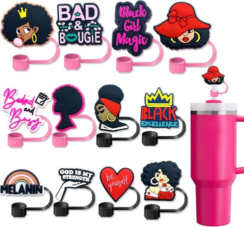Straw Toppers for Stanley Cups,12pcs Nurse Straw Covers Cap Valentine Straw Toppers Compatible with Stanley 30&40 Oz Tumbler Cup,Reusable Straw Tip Covers for 0.4 Inch/10 mm Straws in Kuwait