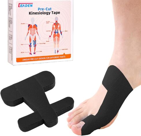 Ieaden precut consiology tape for bunion ، 40 pcs ، courcect and refivel revents ، toe toe big thing and pain ، شريط خالٍ من اللاتكس الخالي من اللاتكس (أسود) (أسود) in Kuwait