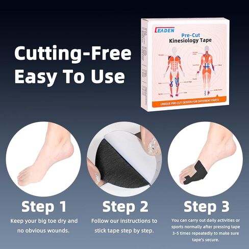Ieaden precut consiology tape for bunion ، 40 pcs ، courcect and refivel revents ، toe toe big thing and pain ، شريط خالٍ من اللاتكس الخالي من اللاتكس (أسود) (أسود) in Kuwait