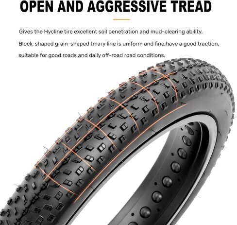 Hycline Fat Bike Pike Tyre: 20x3.0/26 × 3.0 بوصة ، إطارات دراجة MTB مقاومة للثقب ، جميع إطارات الدراجات عالية الكثافة مع شارع أو درب ركوب الخيل in Saudi Arabia