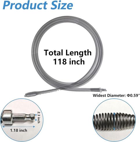Drain Snake, Spring Drain Clog Remover with Electric Drill Connector, Durable Metal Hair Snake Tool Drain Opener for Sewer Kitchen Sink Bathroom Clogged Unblocker,1 Pcs 118.1 Inch 9.8 FT in Saudi Arabia