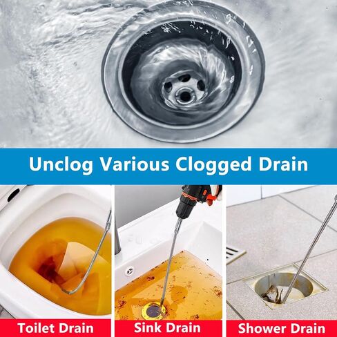 Drain Snake, Spring Drain Clog Remover with Electric Drill Connector, Durable Metal Hair Snake Tool Drain Opener for Sewer Kitchen Sink Bathroom Clogged Unblocker,1 Pcs 118.1 Inch 9.8 FT in Saudi Arabia