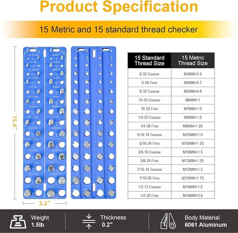 30-in-1 Nut & Bolt Thread Checker-أداة قياس مؤشر ترابط القياس القياسية مع 15 SAE و 15 أحجام متري ، معرف مؤشر ترابط قابل للتجربة مع حاكم بوصة و CM in Kuwait