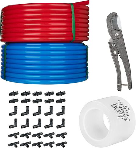 1/2 بوصة 200 قدم الأزرق والأحمر PEX-A ، مع 30 PCS تجهيزات تمدد النحاس و 100 PCS حلقات توسيع ، قاطع الأنابيب (XRB1960) in Saudi Arabia