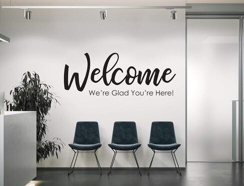 فينيل جدار الفن شارات | مرحبًا ، نحن سعداء أنك هنا | Sign Sign Church Shurship Sanctuary Shop Company (Brown ، 36 × 13.8 بوصة) in Saudi Arabia
