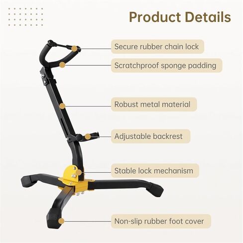 Compact Saxophone Stand With Adjustable Backrest, Foldable Metal Stand For Alto/Tenor, Anti-Slip Triangle Base With Lock in Saudi Arabia