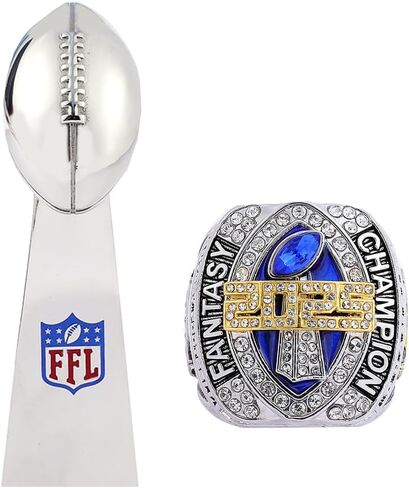 2025 بطولة كرة القدم الخيالية خاتم ثقيل بطل FFL Ring Gold Silver Tone Plated Trophy للفائز في دوري كرة القدم الخيالي in Kuwait