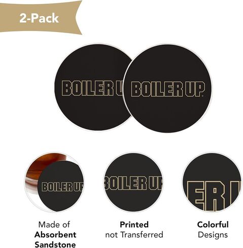 Desert Cactus Purdue University Car Accessories PU Boilermakers Absorbent Sandstone Cup Coasters Licensed Product Set of 2 (Design A) in Kuwait