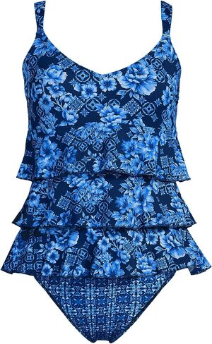 Lands' End Women's Smoothing Control Ruffle Fauxkini One Piece Swimsuit in Saudi Arabia