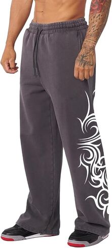 Men's Gothic Graphic Joggers Relaxed Fit Punk Streetwear Sweatpants with Pockets Hip Hop Lounge Track Pants in Kuwait