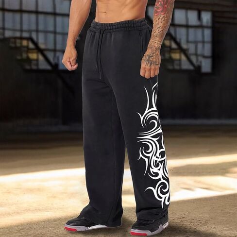 Men's Gothic Graphic Joggers Relaxed Fit Punk Streetwear Sweatpants with Pockets Hip Hop Lounge Track Pants in Kuwait