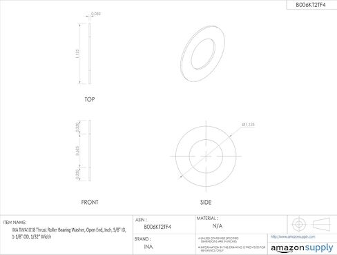 INA TWA1018 دفع أسطوانة غسالة ، نهاية مفتوحة ، بوصة ، 5/8 "معرف ، 1-1/8" OD ، 1/32 "عرض in Saudi Arabia