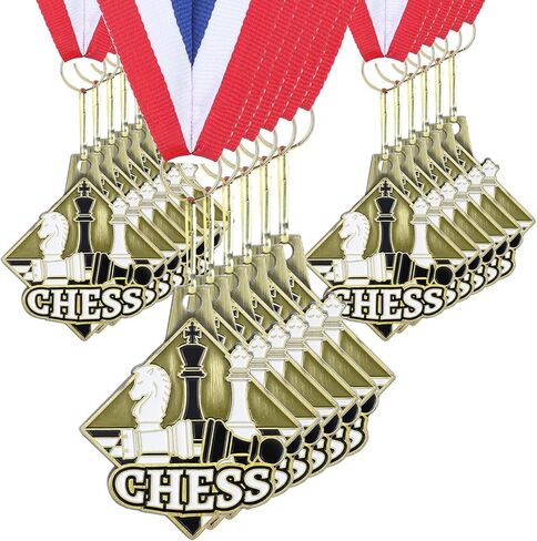 24 Pcs Chess Medals Metal Award Medals with Neck Ribbons Trophy Award Prize Gift for Rewards and Competitions in Saudi Arabia