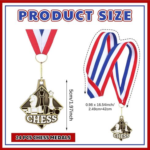 24 Pcs Chess Medals Metal Award Medals with Neck Ribbons Trophy Award Prize Gift for Rewards and Competitions in Saudi Arabia