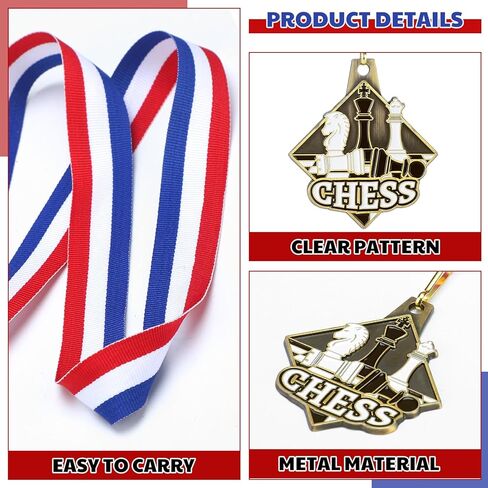 24 Pcs Chess Medals Metal Award Medals with Neck Ribbons Trophy Award Prize Gift for Rewards and Competitions in Saudi Arabia