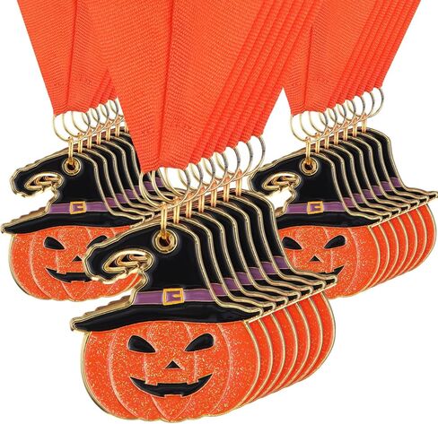 20 Pcs Halloween Glitter Pumpkin Medals 2'' Pumpkin Carving Contest Awards Medals with Neck Ribbon Winner Participation Trophy Halloween Costume Party Supplies in Saudi Arabia