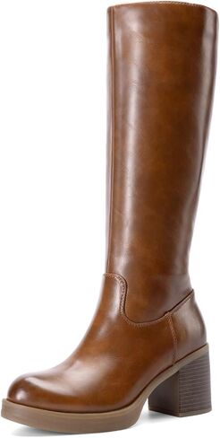 DREAM PAIRS Women's Knee High Boots Chunky Platform Heel Round Toe Boots for Women Side Zipper Stylish Comfortable Tall Boots in Saudi Arabia