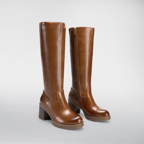 DREAM PAIRS Women's Knee High Boots Chunky Platform Heel Round Toe Boots for Women Side Zipper Stylish Comfortable Tall Boots in Saudi Arabia