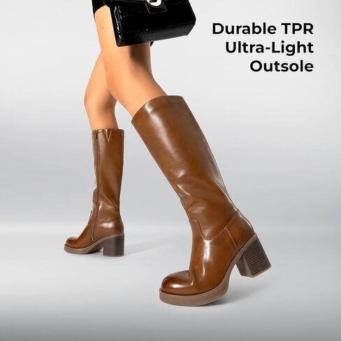 DREAM PAIRS Women's Knee High Boots Chunky Platform Heel Round Toe Boots for Women Side Zipper Stylish Comfortable Tall Boots in Saudi Arabia