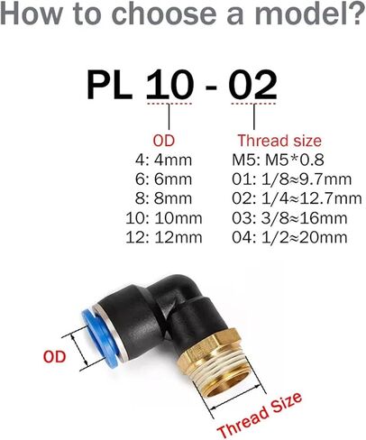PL Pneumatic Quick Connector Threaded Elbow PL6-01/8-02/8-04/10-02/12-03 Hose Air Fitting 1Pcs(PL10-01) in Saudi Arabia