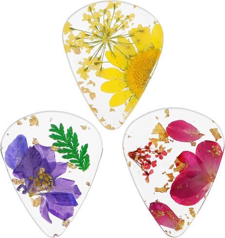 3Pcs Guitar Pick Flower, Dried Flower Resin Guitar Plectrums Heavy Handmade Colorful Guitars Plectrums for Bass Electric Acoustic Ukulele, Triangle in Saudi Arabia