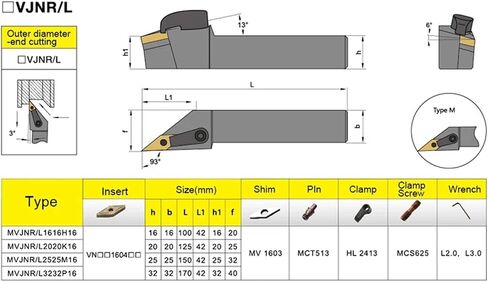1pc MVJNR2020K16 MVJNR1616K16 MVJNR2525M16 External Turning Tool Holder VNMG Carbide Inserts MVJNR Tools Set(VNMG160404-MS KT930S,MVJNR3232P16) in Saudi Arabia