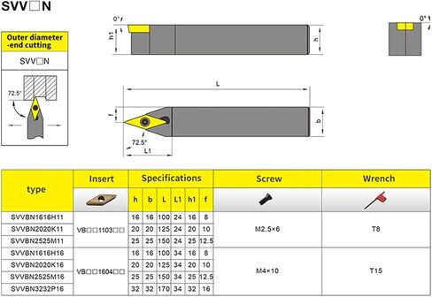 SVVBN1212H11 SVVBN1616H11 SVVBN2525M16 External Turning Tool Holder VBMT Carbide Insert Machining Cutter Toolholders(VBMT160408-MV KT930,SVVBN1616H16) in Saudi Arabia