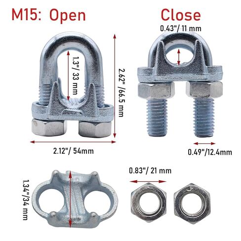 5/8 Inches Wire Rope Clamp,Heavy Duty Wire Rope Cable Clip Clamp,Zinc Plated Wire Rope Clips 2 Pcs (M15) in Kuwait