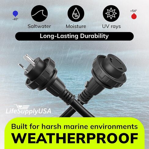 50ft Marine Shore Power Cord 30 amp ، NEMA L5-30P إلى L5-30R Twist Lock ، كابل تمديد 125V 10AWG SJTW مع موصل مضاء ، مدرجة في قفص الاتهام للقوارب RV بواسطة LifeSupplyusa in Kuwait
