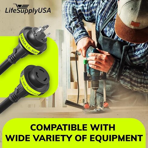 50ft Marine Shore Power Cord 30 amp ، NEMA L5-30P إلى L5-30R Twist Lock ، كابل تمديد 125V 10AWG SJTW مع موصل مضاء ، مدرجة في قفص الاتهام للقوارب RV بواسطة LifeSupplyusa in Kuwait