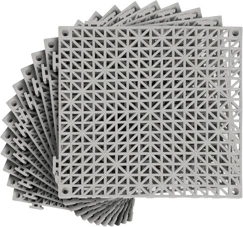 12inx12in Interlocking Drainage Tiles, Premium PVC Non-Slip Floor Mats with Quick-Drain Design for Bathroom, Kitchen, Swimming Pool, Garden,(12 Packs Grey) in Kuwait