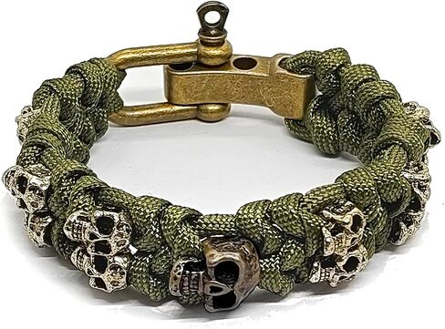 Skull Paracord Bracelet Black Green Paracord Bracelet Adjustable Gothic Design Bracelets with Metal Skull Charms U-Shackle Closure in Saudi Arabia