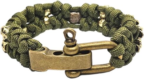 Skull Paracord Bracelet Black Green Paracord Bracelet Adjustable Gothic Design Bracelets with Metal Skull Charms U-Shackle Closure in Saudi Arabia