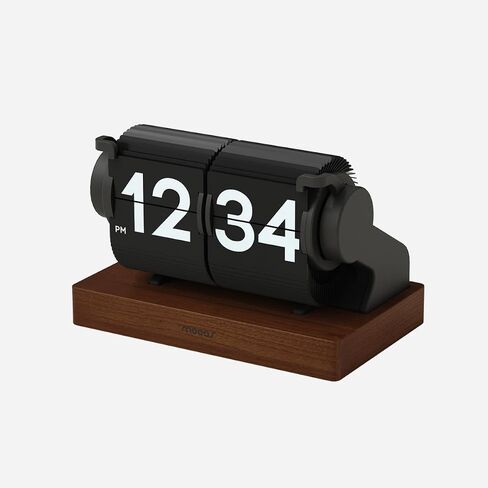 Mooas Multi Wood Mini Flip Desk Clock (White) ، الساعة الرجعية التلقائية التلقائية الأوتوماتيكية ، التقويم الموقت ، ساعة المكتب رقم كبير USB-C ، مثالي لمقهى فندق School School in Kuwait