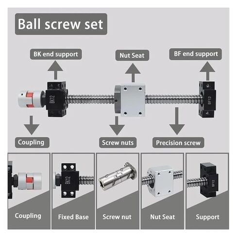 Double nut Ball Screw Control Machine DFU2005 150-1000mm Ball Screw Double Nut Ball Screw Set End Processing Coupler Nut for Stepper Servo Motor(250mm) in Kuwait