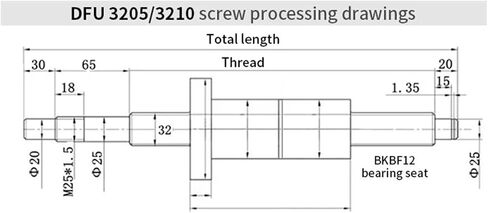 Double nut Ball Screw Control Machine Double Nut Ball Nut +150-1000mm DFU3205 Ball Screw +End Machined Router(450MM) in Saudi Arabia