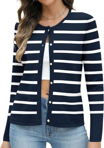 Rapbin Women's Lightweight Button Down Cardigan Sweater with Pockets Long Sleeve Crew Neck Open Front Casual Outfits in Saudi Arabia