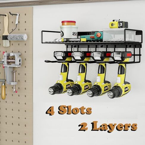 AZERPIAN Tool Organizer Heavy Duty Power Wall Mount for Drill and Cordless Tools Heavy Duty Rack for Garage Organization Workshop Pegboard (1 Layers 4 Slots) in Saudi Arabia