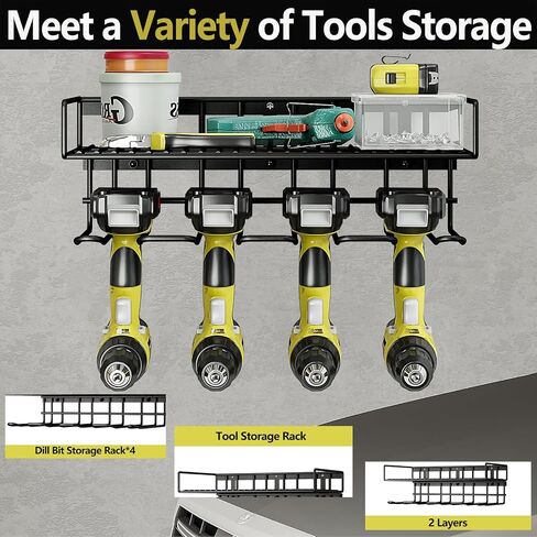 AZERPIAN Tool Organizer Heavy Duty Power Wall Mount for Drill and Cordless Tools Heavy Duty Rack for Garage Organization Workshop Pegboard (1 Layers 4 Slots) in Saudi Arabia